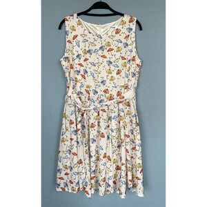 LA Soul Womens Fit‎ Flare Dress Size L Cream Umbrellas All Over Print Novelty